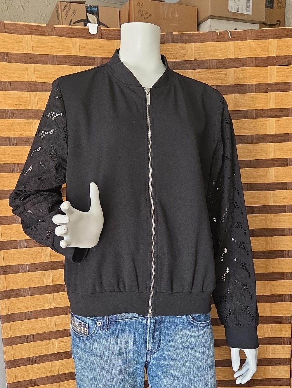Nwot! Eyelet Sleeve Bomber Jacket